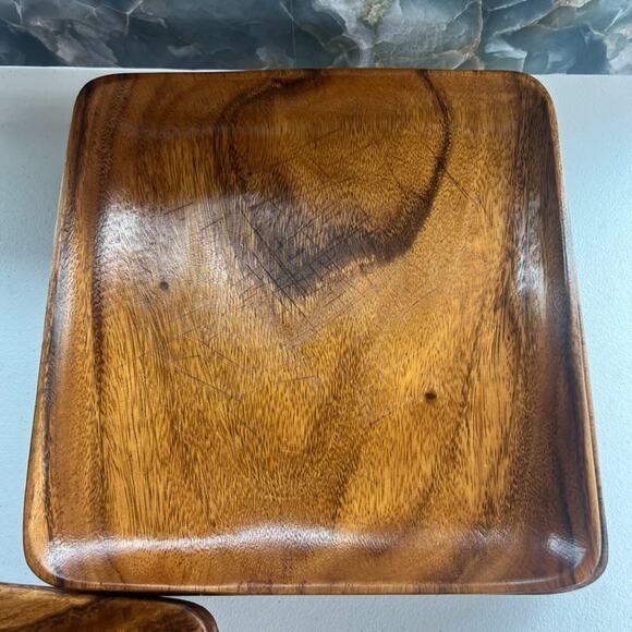 Monkey Pod Wood 12" Serving Plates Tray Platters Mid Century Modern Set of 7 - Picture 8 of 16